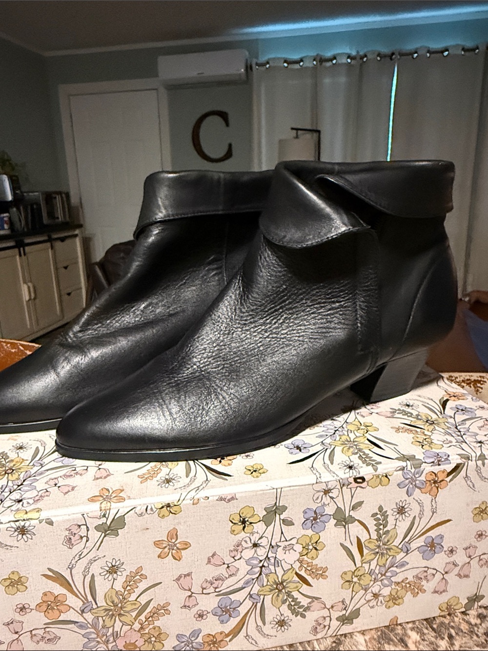 Amanda Smith Black Leather Fold-Over Ankle Boots